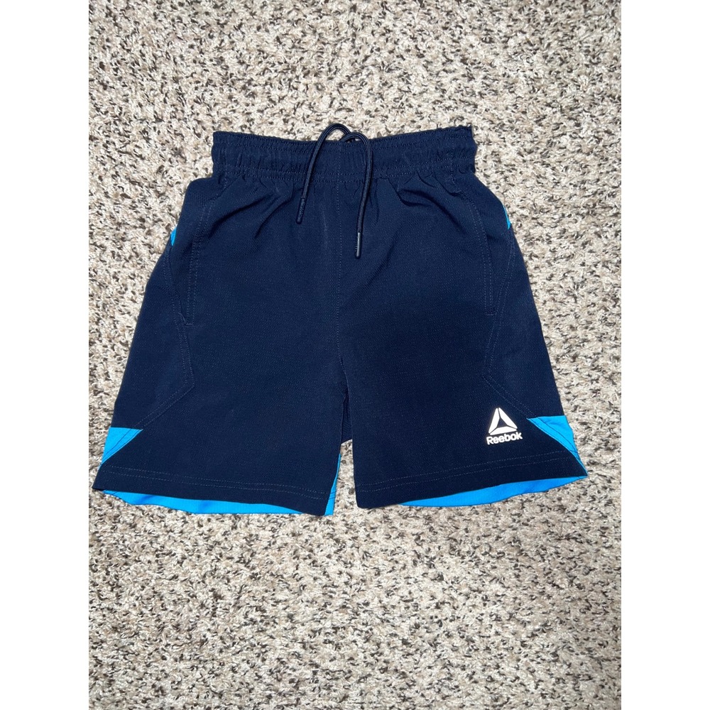 Reebok Boys Navy Cyan Blue Athletic Mesh Shorts Size 4/5 XS REB221SH06